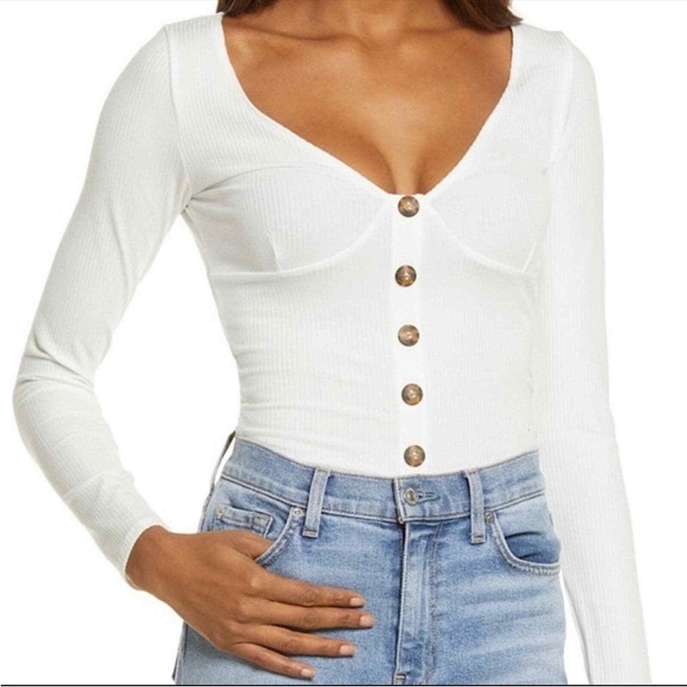 Reformation Virgil Ribbed White Knit Long Sleeve Top XL